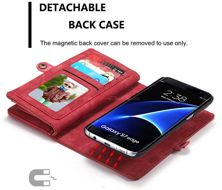 CaseMe Samsung Galaxy S7 Edge Detachable 2 in 1 Zipper Wallet Folio Case Red