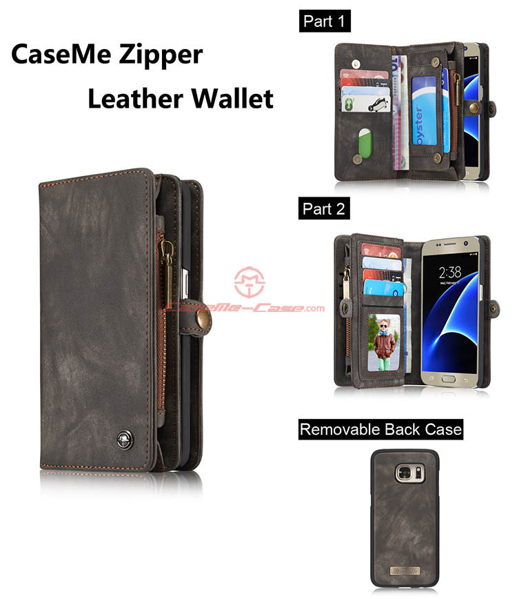 CaseMe Samsung Galaxy S7 Detachable 2 in 1 Zipper Wallet Folio Case