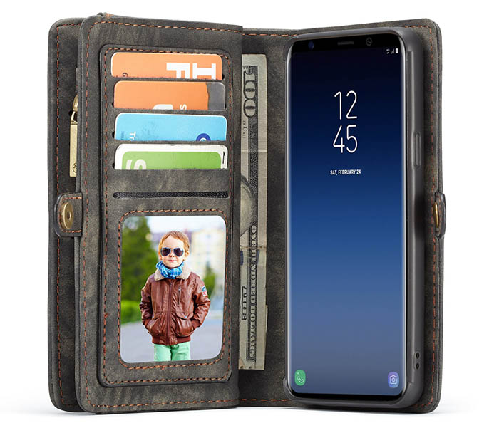 CaseMe Samsung Galaxy S9 Plus Zipper Wallet Magnetic Detachable 2 in 1 Folio Case