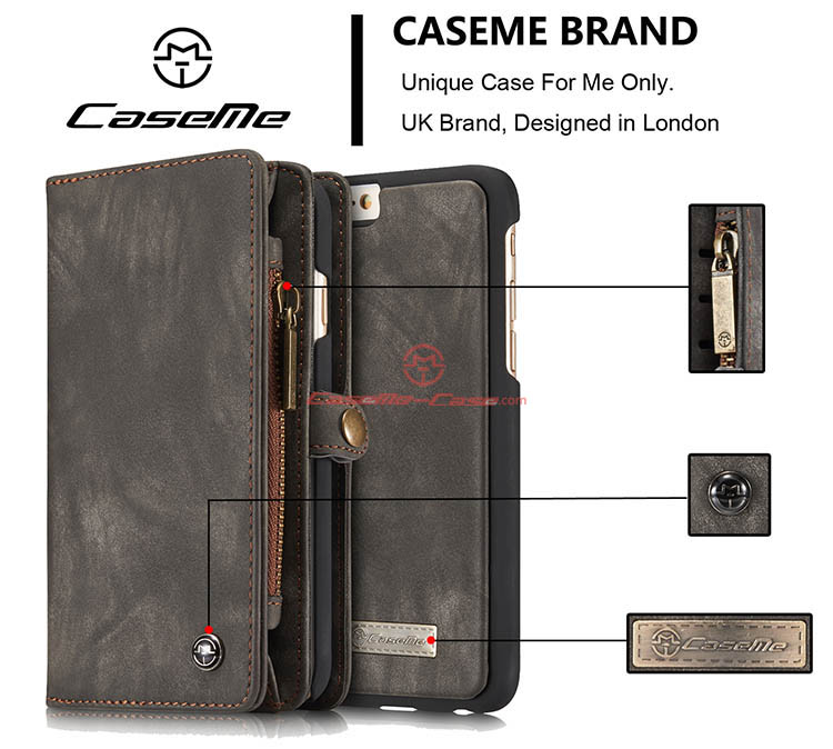 CaseMe iPhone 6 Plus Detachable 2 in 1 Zipper Wallet Folio Case