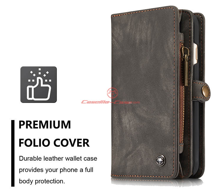 CaseMe iPhone 6S Plus Zipper Wallet Detachable 2 in 1 Folio Case Black