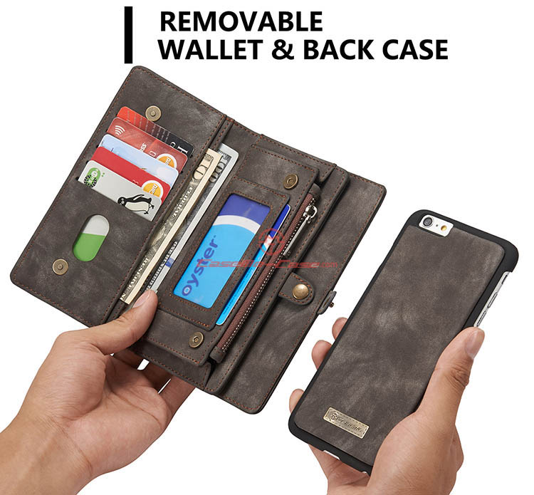 CaseMe iPhone 6S Plus Zipper Wallet Detachable 2 in 1 Folio Case Black