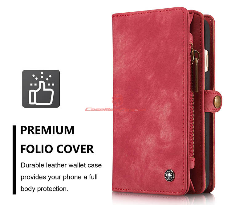 CaseMe iPhone 6S Plus Zipper Wallet Detachable 2 in 1 Folio Case Red