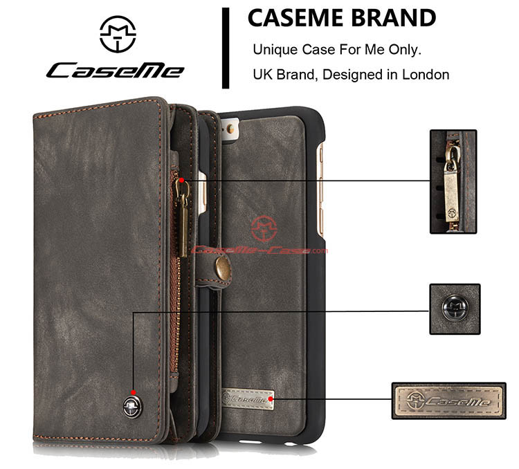 CaseMe iPhone 6 Zipper Wallet Detachable 2 in 1 Folio Case Black