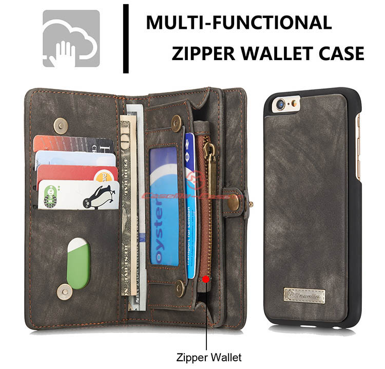 CaseMe iPhone 6 Zipper Wallet Detachable 2 in 1 Folio Case Black