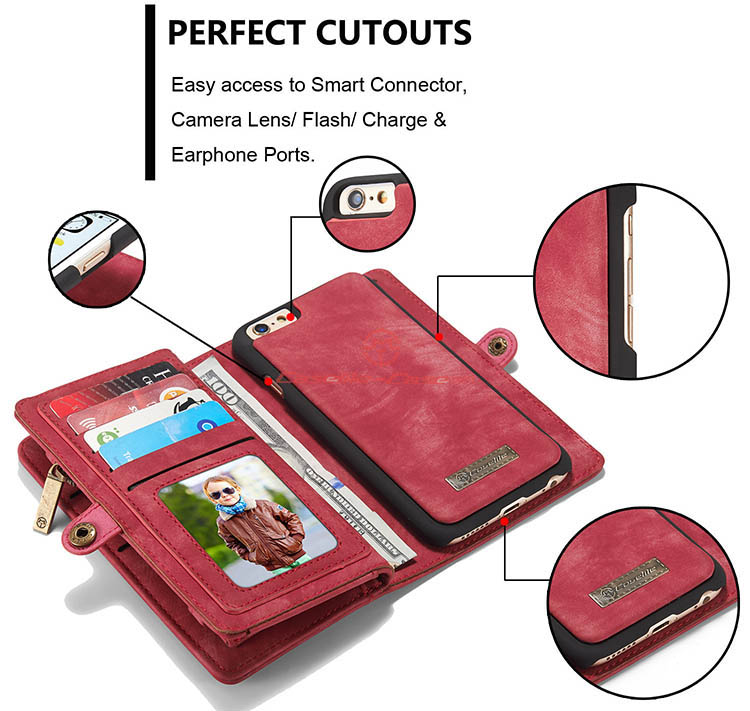 CaseMe iPhone 6 Zipper Wallet Detachable 2 in 1 Folio Case Red