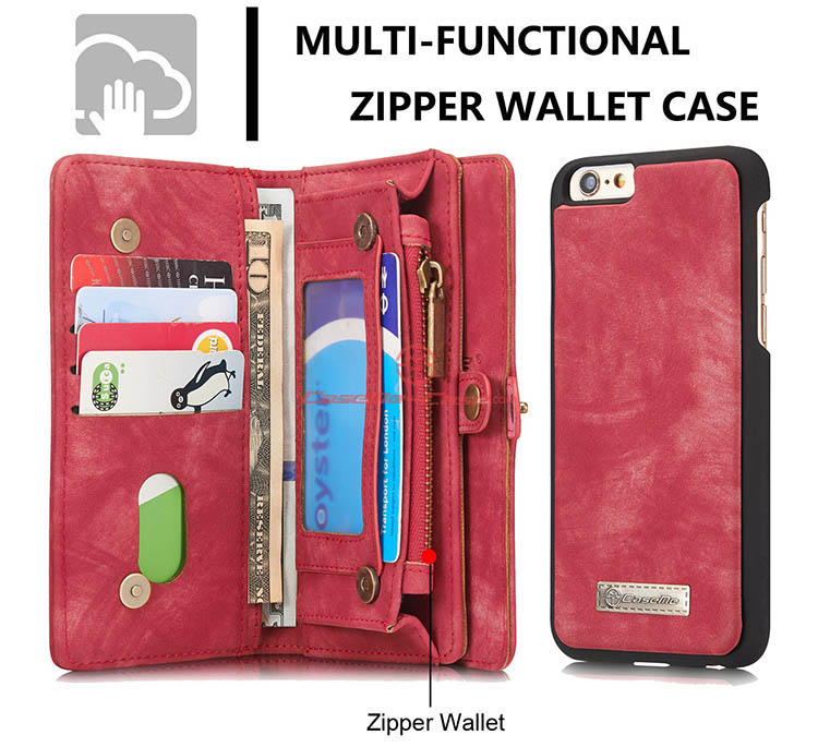 CaseMe iPhone 6S Zipper Wallet Detachable 2 in 1 Folio Case Red