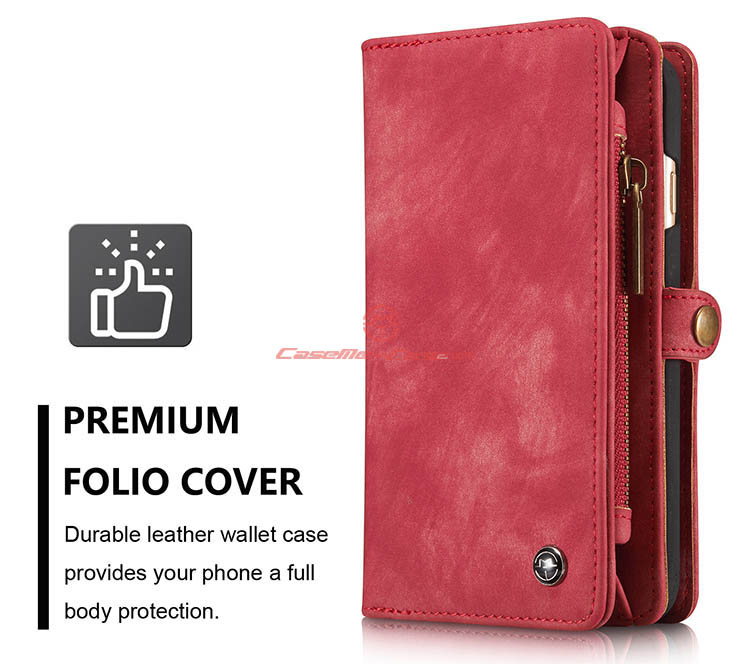 CaseMe iPhone 6S Zipper Wallet Detachable 2 in 1 Folio Case Red