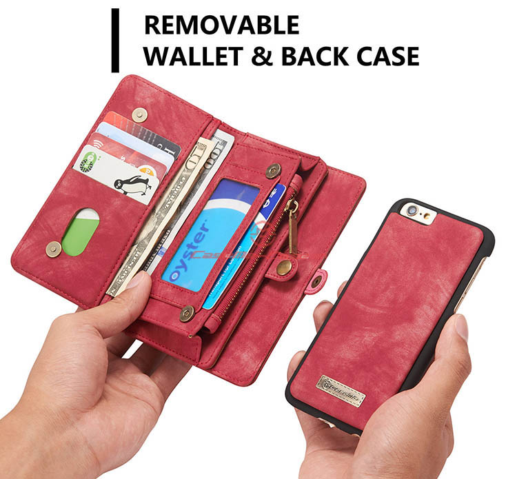 CaseMe iPhone 6S Zipper Wallet Detachable 2 in 1 Folio Case Red