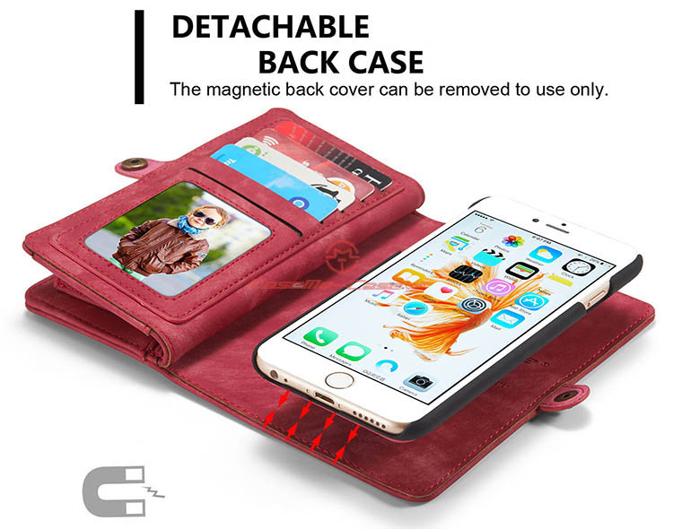 CaseMe iPhone 6S Zipper Wallet Detachable 2 in 1 Folio Case Red