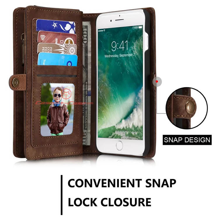 CaseMe iPhone 8 Plus Detachable 2 in 1 Zipper Wallet Folio Case