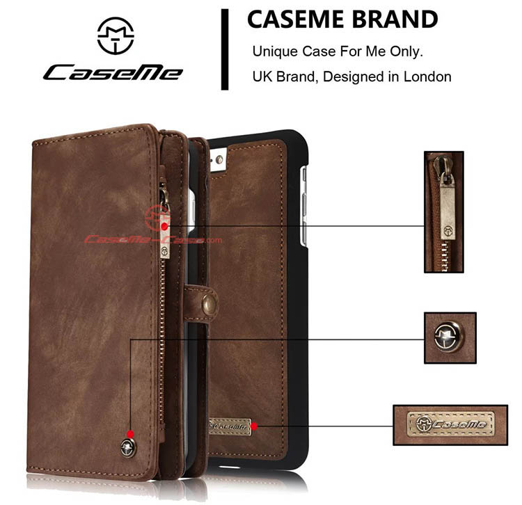 CaseMe iPhone 8 Plus Detachable 2 in 1 Zipper Wallet Folio Case