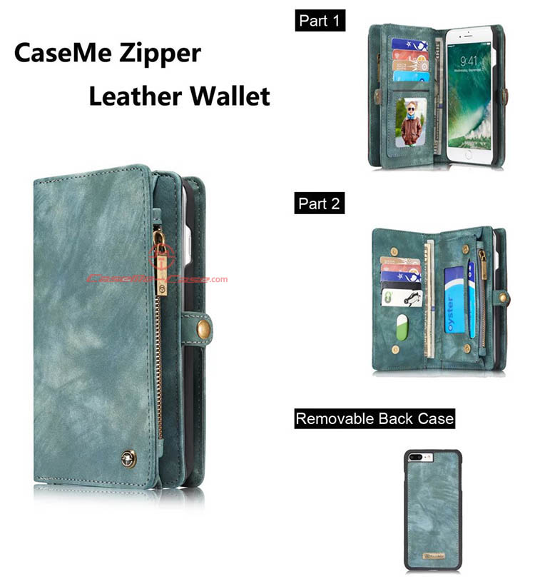 CaseMe iPhone 7 Plus Detachable 2 in 1 Zipper Wallet Folio Case