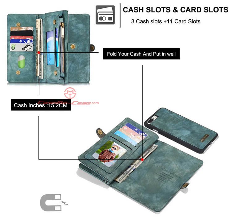 CaseMe iPhone 7 Plus Detachable 2 in 1 Zipper Wallet Folio Case