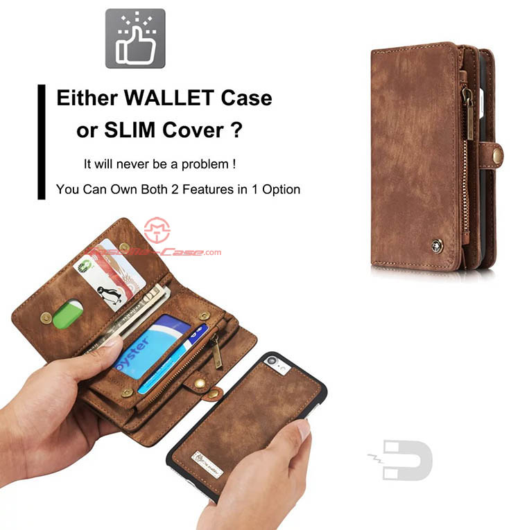 CaseMe iPhone 7 Detachable 2 in 1 Zipper Wallet Folio Case