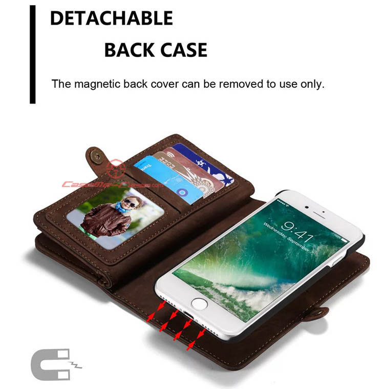 CaseMe iPhone 7 Detachable 2 in 1 Zipper Wallet Folio Case