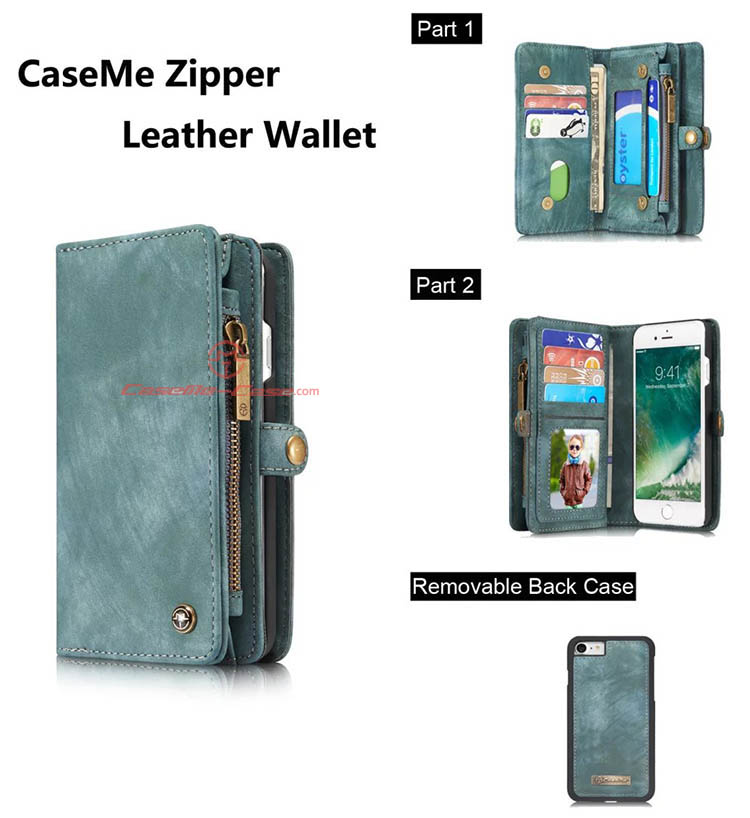 CaseMe iPhone 7 Detachable 2 in 1 Zipper Wallet Folio Case