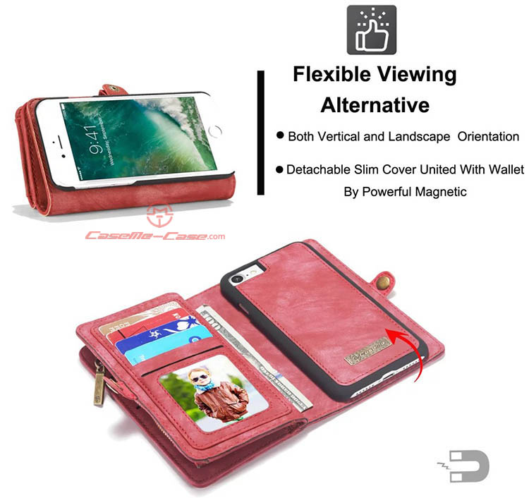 CaseMe iPhone 8 Detachable 2 in 1 Zipper Wallet Folio Case