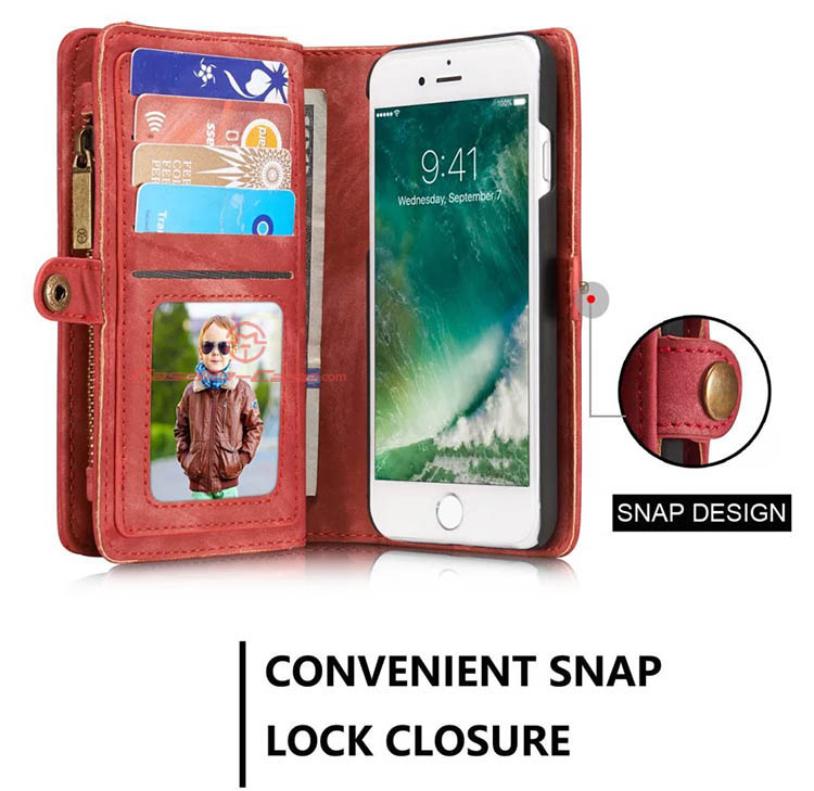 CaseMe iPhone 8 Zipper Wallet Detachable 2 in 1 Folio Case Red