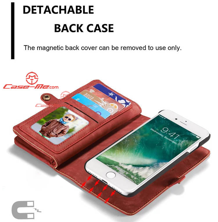 CaseMe iPhone 7 Zipper Wallet Detachable 2 in 1 Folio Case Red