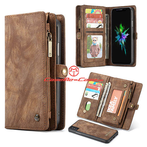 CaseMe iPhone 8 Detachable Zipper Wallet Magnetic Folio Case Brown