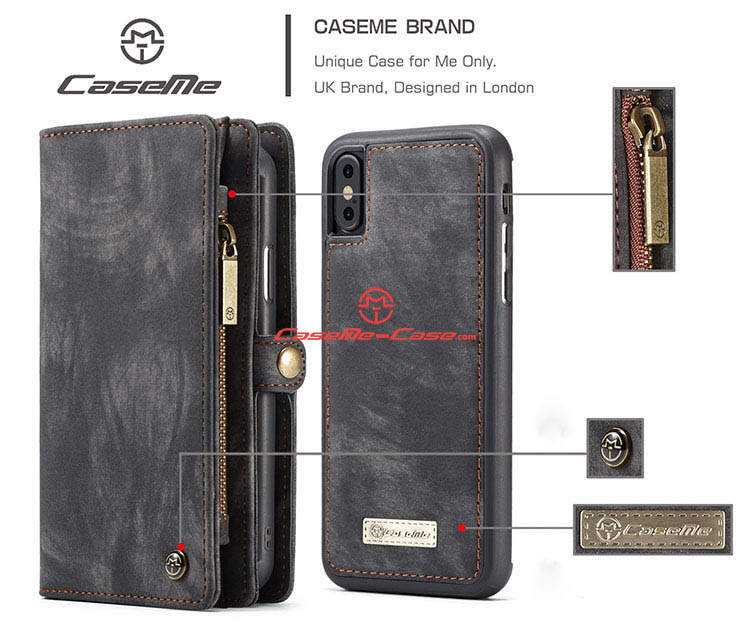 CaseMe iPhone X Detachable Zipper Wallet Magnetic Folio Case