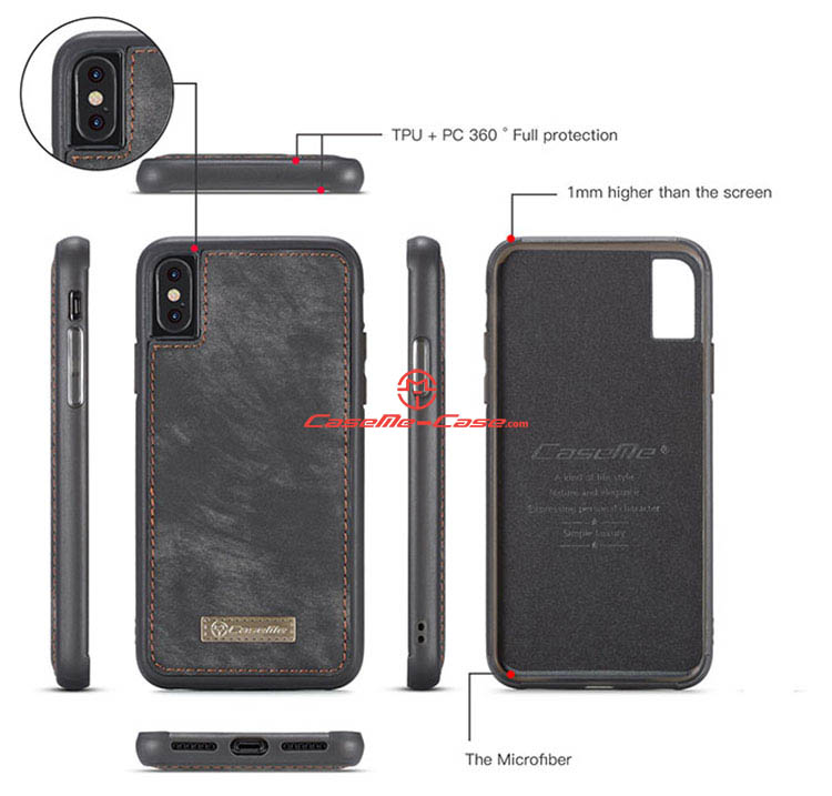 CaseMe iPhone X Detachable Zipper Wallet Magnetic Folio Case
