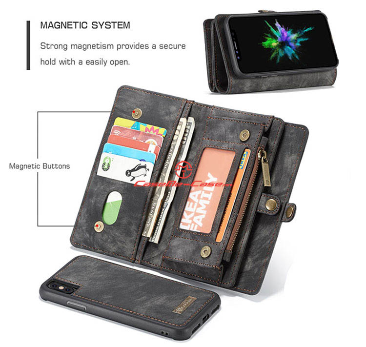 CaseMe iPhone X Detachable Zipper Wallet Magnetic Folio Case