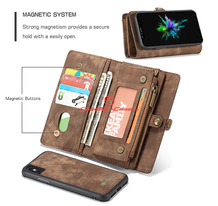 CaseMe iPhone X Detachable Zipper Wallet Magnetic Folio Case