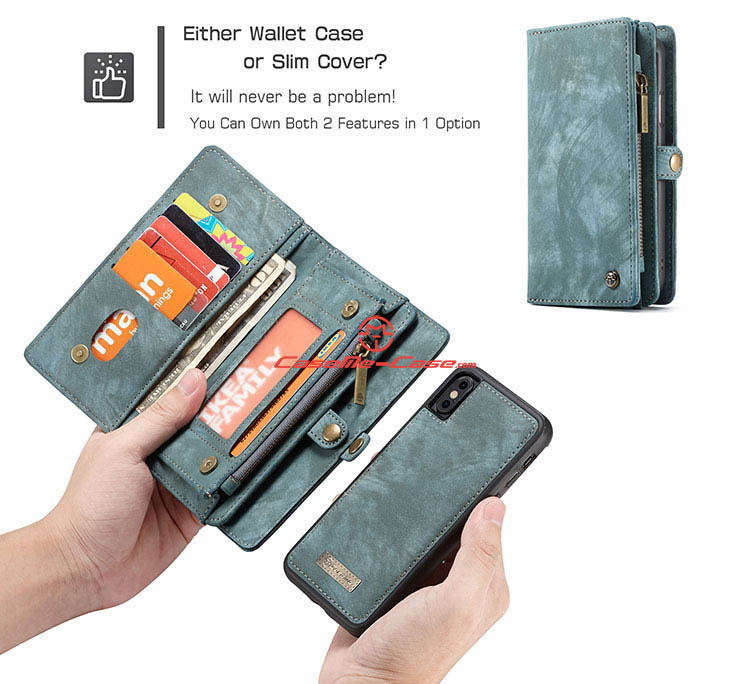 CaseMe iPhone X Detachable Zipper Wallet Magnetic Folio Case