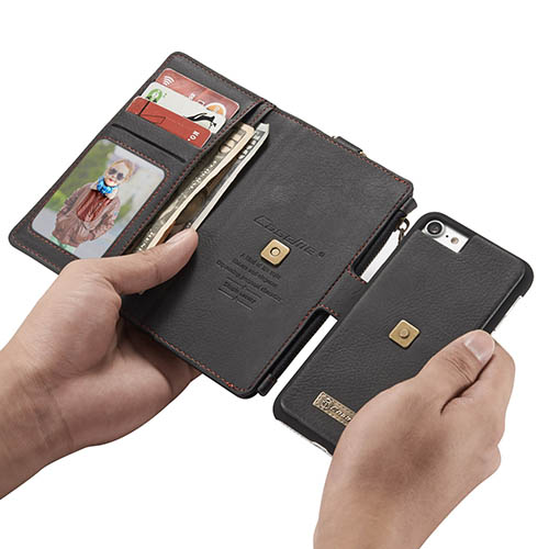 CaseMe iPhone 7 Metal Buckle Zipper Wallet Detachable Folio Case Black