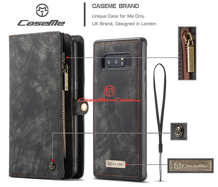 CaseMe Samsung Galaxy Note 8 Zipper Wallet Detachable 2 in 1 Folio Case