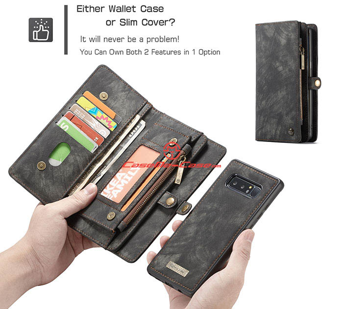 CaseMe Samsung Galaxy Note 8 Zipper Wallet Detachable 2 in 1 Folio Case