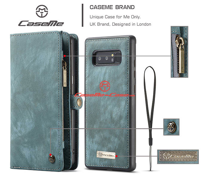 CaseMe Samsung Galaxy Note 8 Zipper Wallet Detachable 2 in 1 Folio Case