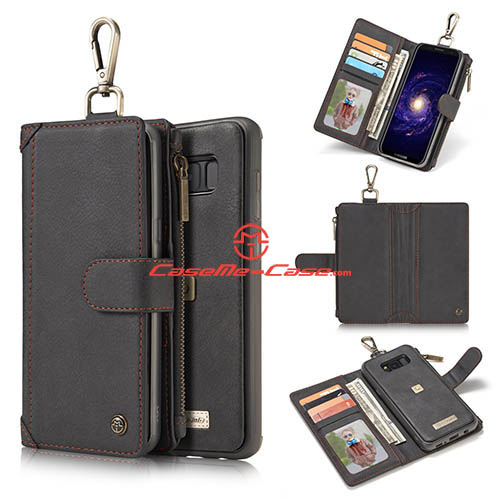 CaseMe Samsung Galaxy S8 Metal Buckle Zipper Wallet Detachable Folio Case Black