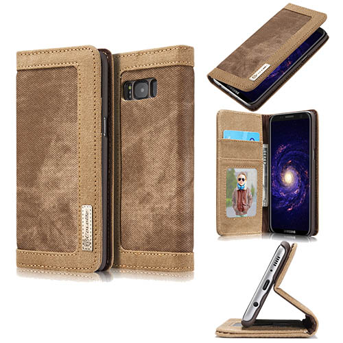 CaseMe Samsung Galaxy S8 Plus Canvas Leather Stand Wallet Case Brown