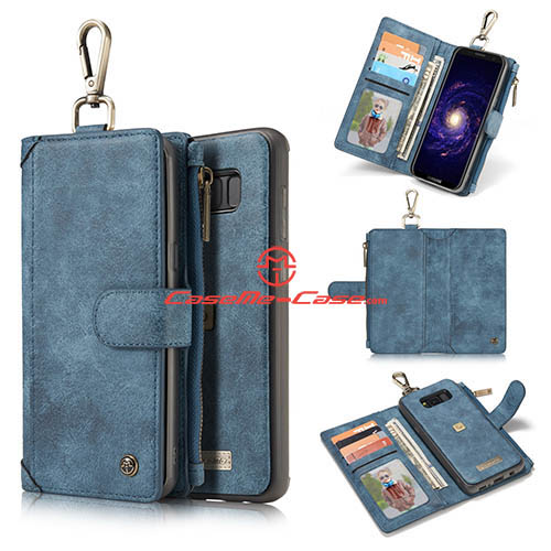 CaseMe Samsung Galaxy S8 Plus Metal Buckle Zipper Wallet Detachable Folio Case Blue