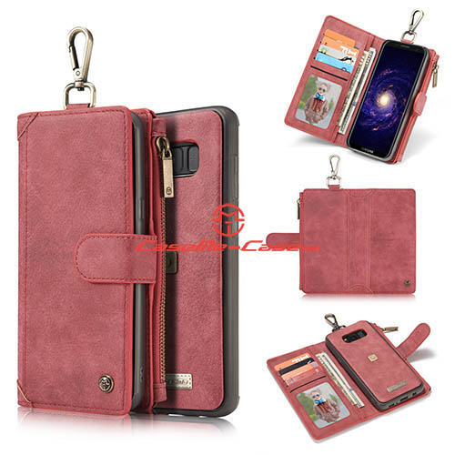 CaseMe Samsung Galaxy S8 Plus Metal Buckle Zipper Wallet Detachable Folio Case Red