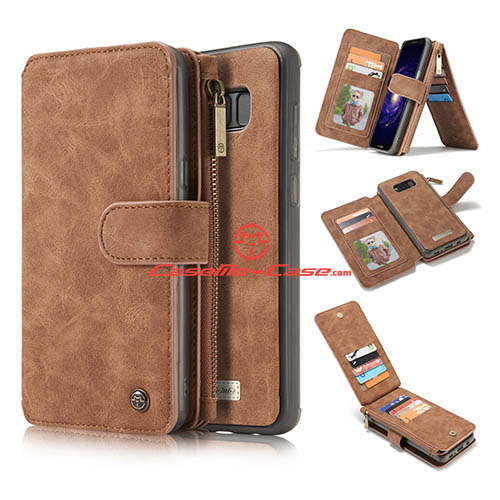 CaseMe Samsung Galaxy S8 Plus Zipper Wallet Detachable 2 in 1 Flip Case Brown