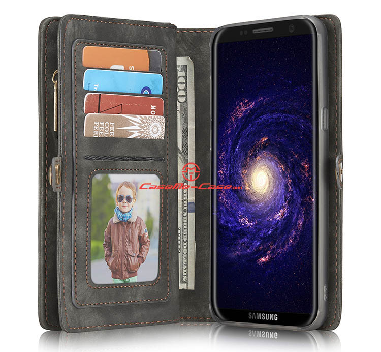 CaseMe Samsung Galaxy S8 Zipper Wallet Detachable 2 in 1 Folio Case Black