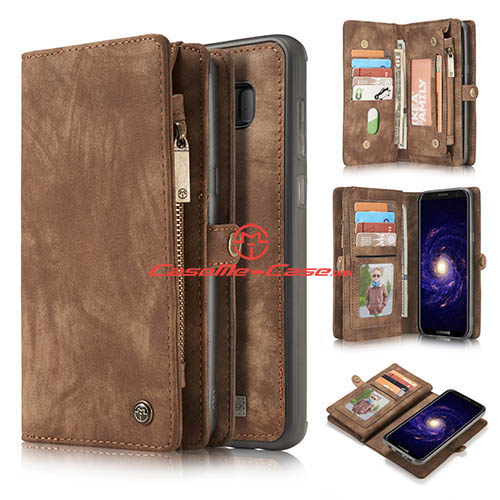 CaseMe Samsung Galaxy S8 Plus Zipper Wallet Detachable 2 in 1 Folio Case Brown