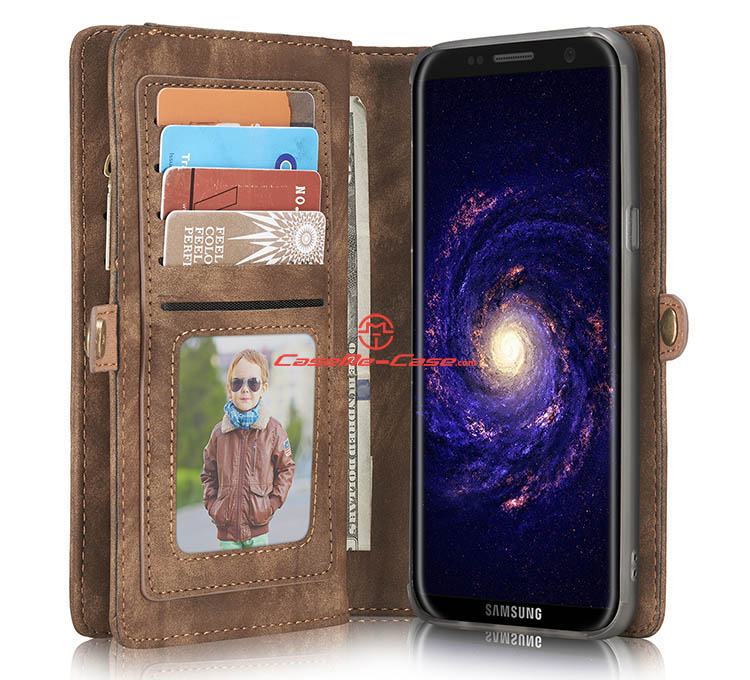 CaseMe Samsung Galaxy S8 Zipper Wallet Detachable 2 in 1 Folio Case Brown