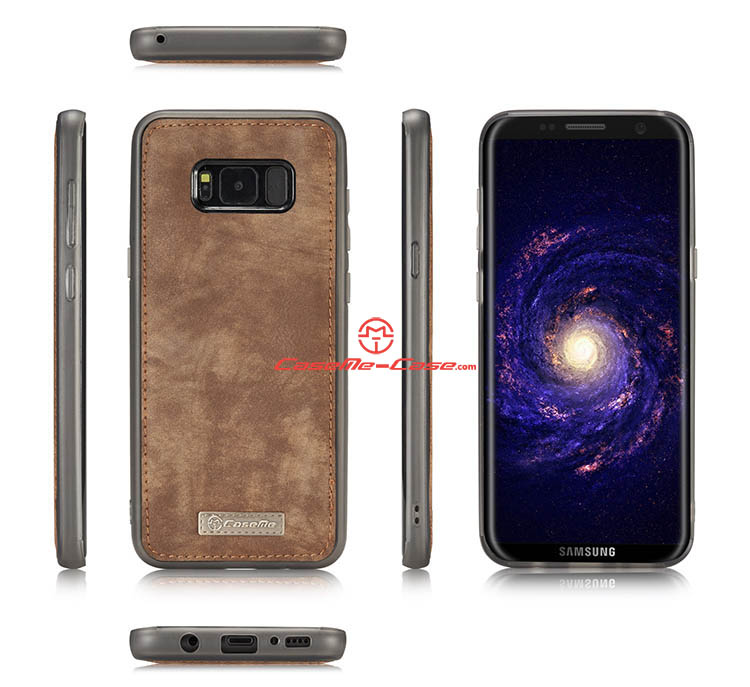 CaseMe Samsung Galaxy S8 Zipper Wallet Detachable 2 in 1 Folio Case Brown