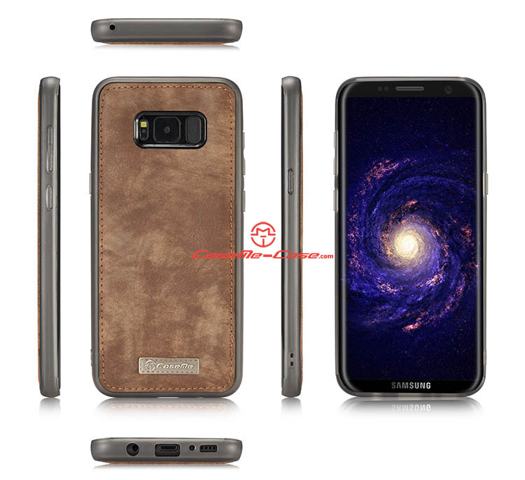 CaseMe Samsung Galaxy S8 Plus Zipper Wallet Detachable 2 in 1 Folio Case Brown