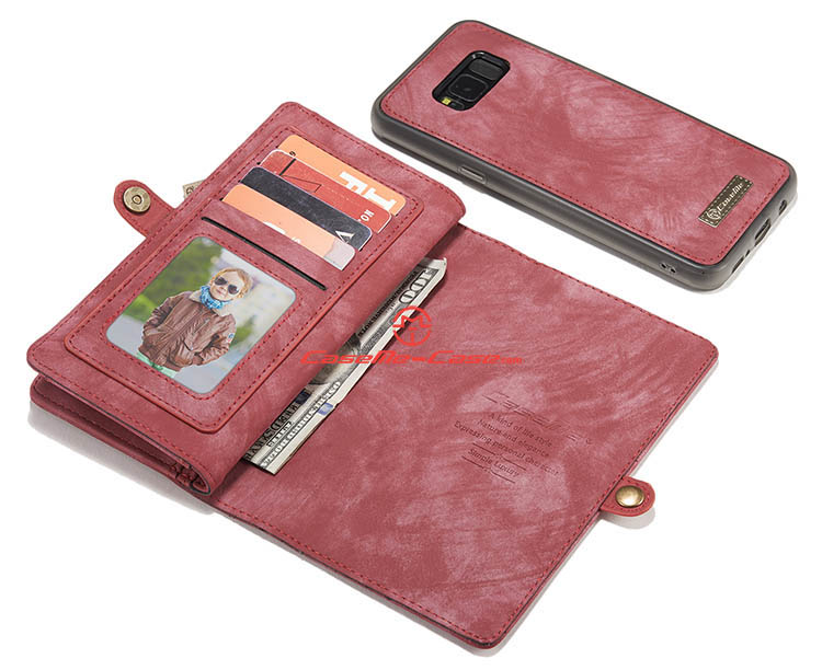 CaseMe Samsung Galaxy S8 Zipper Wallet Detachable 2 in 1 Folio Case Red