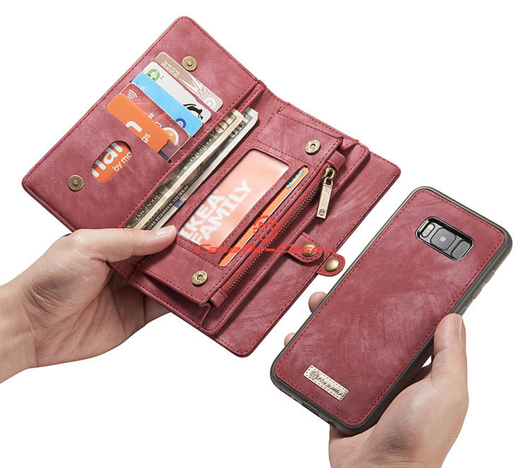 CaseMe Samsung Galaxy S8 Zipper Wallet Detachable 2 in 1 Folio Case Red