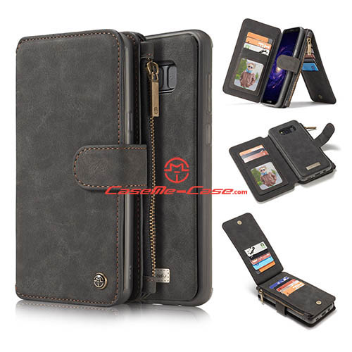 CaseMe Samsung Galaxy S8 Zipper Wallet Detachable 2 in 1 Flip Case Black
