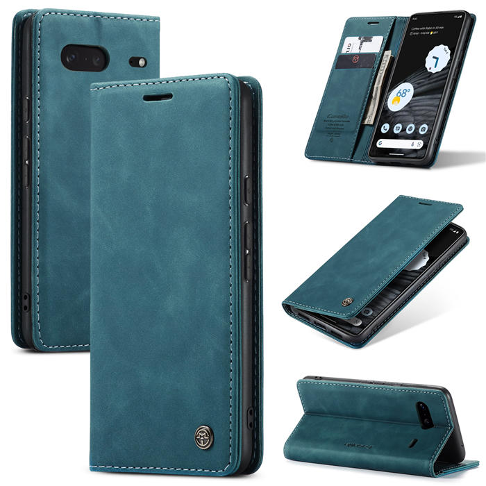 CaseMe Google Pixel 7 Wallet Kickstand Magnetic Flip Case Blue - Click Image to Close