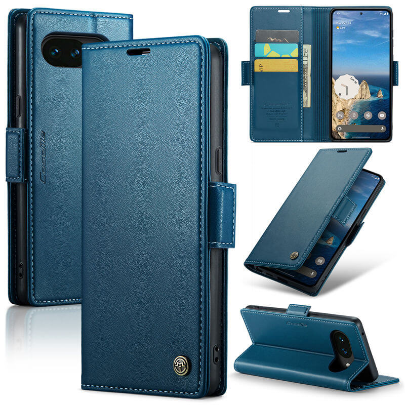 CaseMe Google Pixel 10A RFID Wallet Case with Magnetic Buckle & Wireless Charging Blue