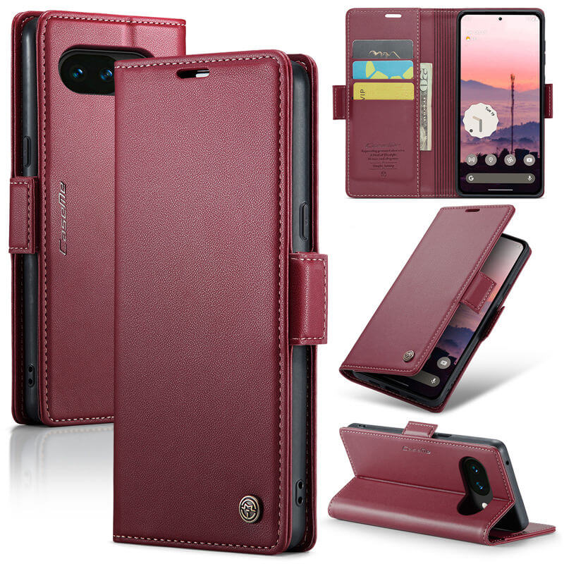 CaseMe Google Pixel 10A RFID Wallet Case with Magnetic Buckle & Wireless Charging Red